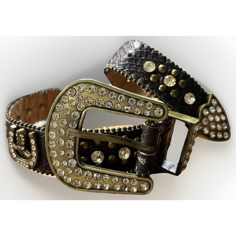 Kids Western Rhinestone Horseshoe Belt Brown Leather Bling Cowgirl Rodeo 18”
